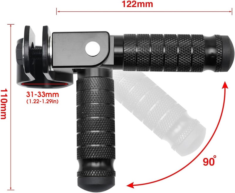 YWLUWEI M8 Motorcycle Foot Rests Fit 1.22-1.29in Motorbike Brackets Foldable Foot Pegs Front Footpeg Rear Footpeg Anti-Skid Rearsets Folded Footrest 90 Degree Fixed Folding Passenger Pedal Supports(Black) - Image 4